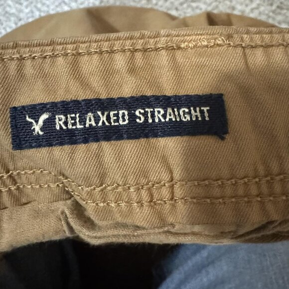 American Eagle Pants Mens 34x32 Khaki Relaxed Straight Chino Cotton Casual - Picture 6 of 13